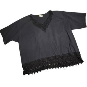 Cactus California black lace hem short sleeve top women’s vintage USA L